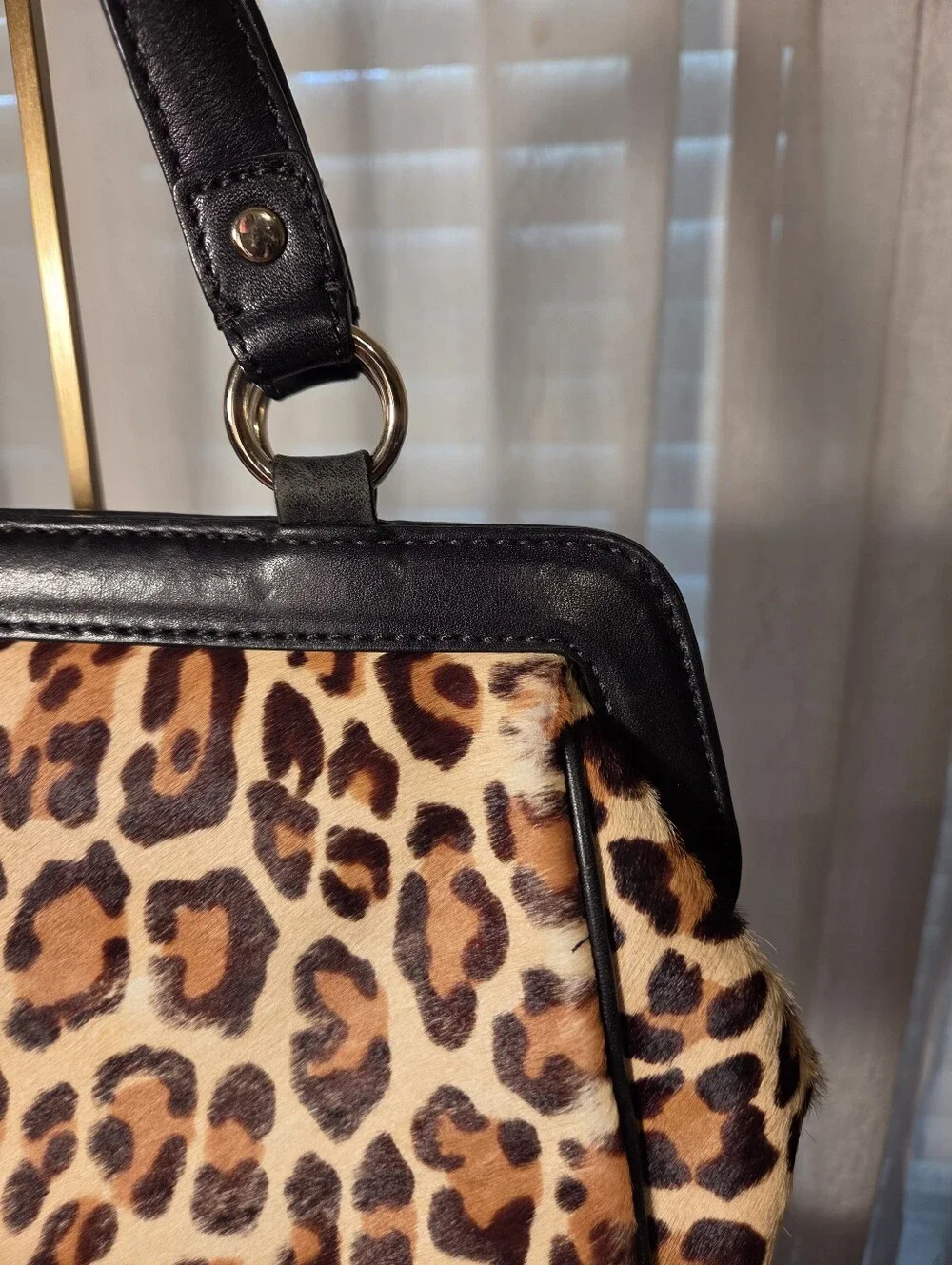 Vintage Calf- Hair Cole Haan Leopard-Print Satchel in Brown and Black